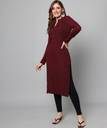 Women Self Design Wool Straight Kurta  (Maroon)